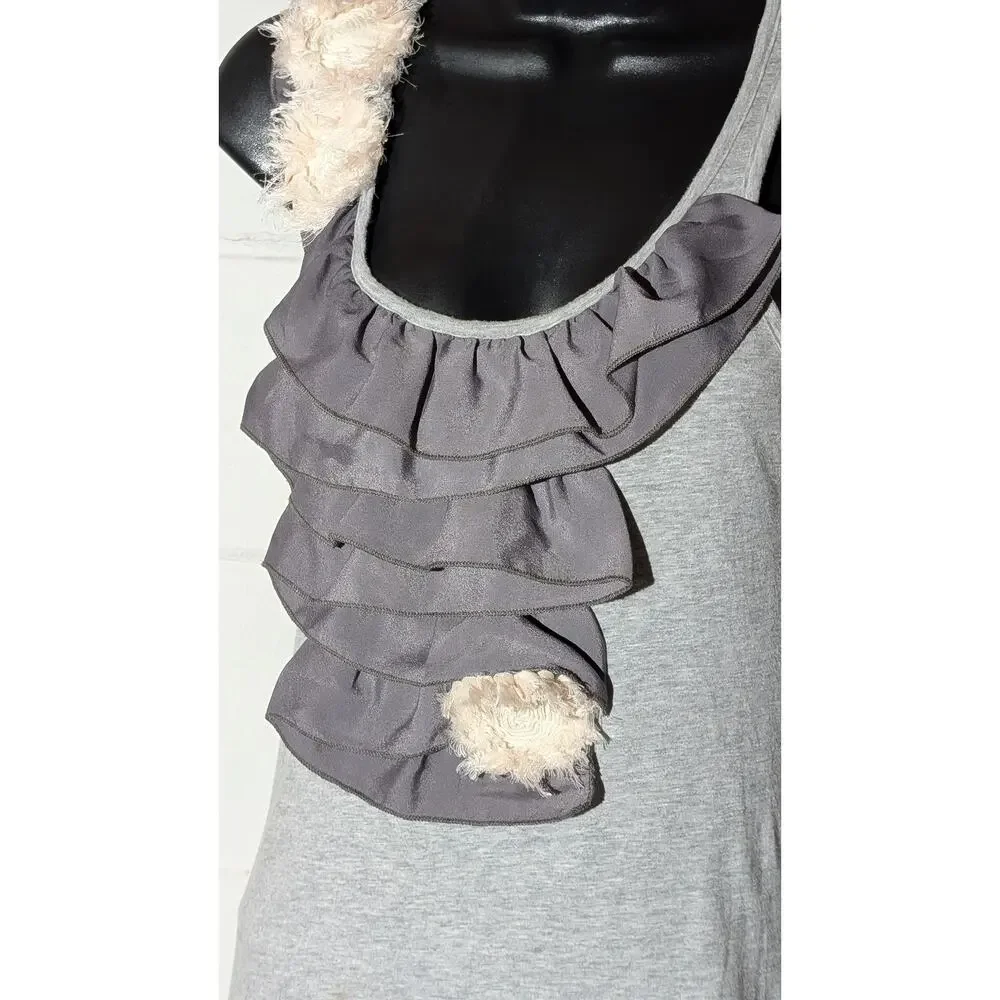 My Beloved Gray Tank Top Ruffle Trim Sleeveless Small - Picture 2 of 4